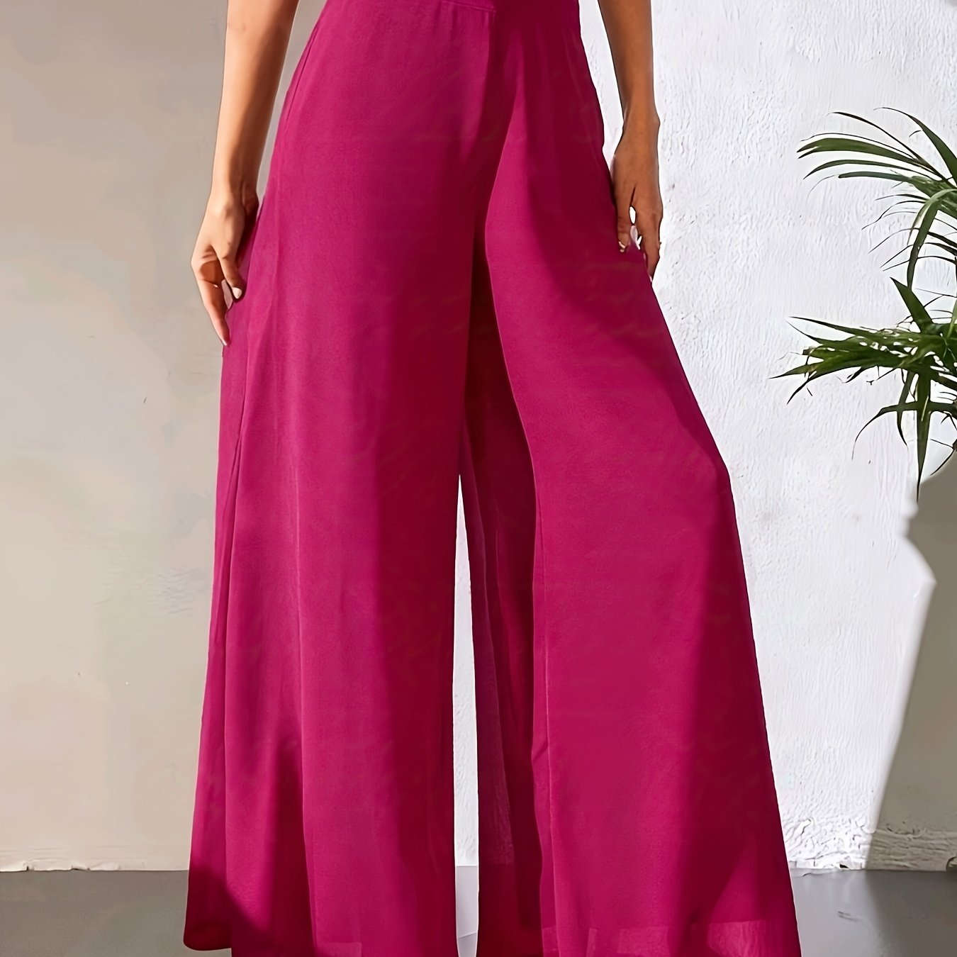 Women's Elegant Wide Leg Pants - Breathable, All Seasons, Elastic Waist   OAXG 