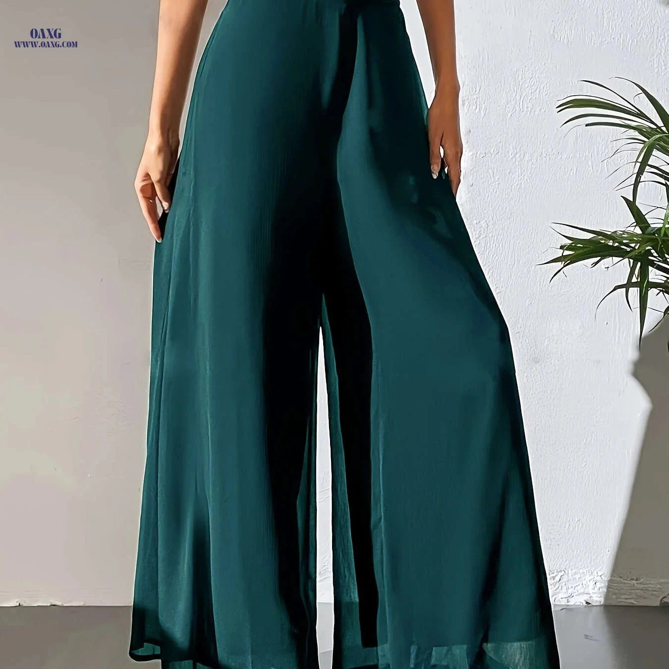 Women's Elegant Wide Leg Pants - Breathable, All Seasons, Elastic Waist   OAXG 