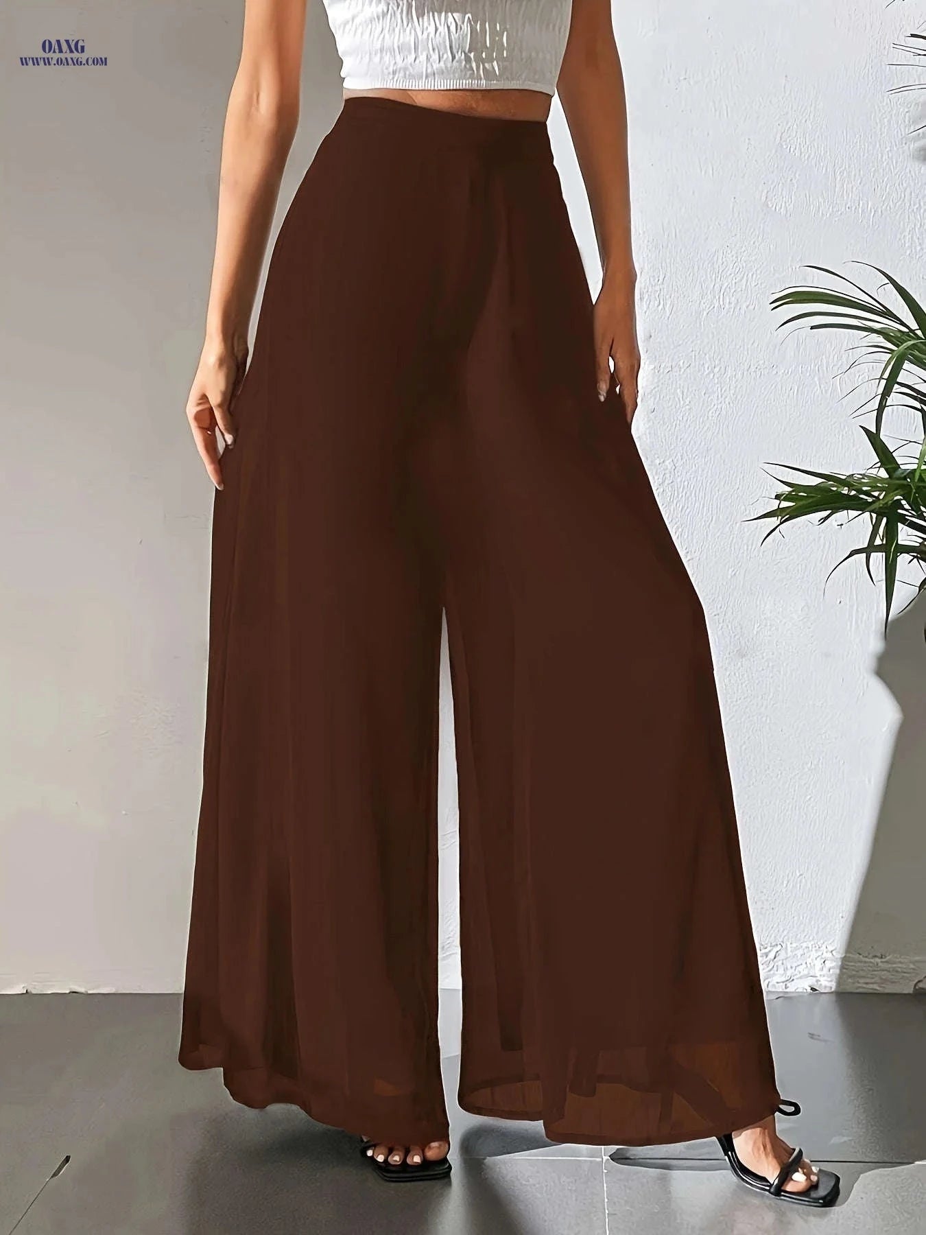 Women's Elegant Wide Leg Pants - Breathable, All Seasons, Elastic Waist   OAXG 