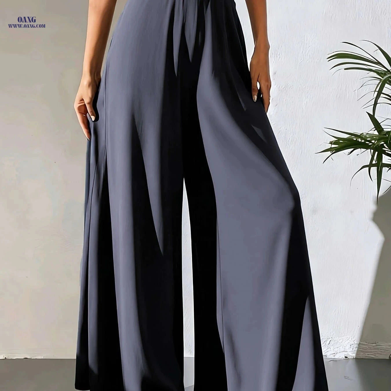 Women's Elegant Wide Leg Pants - Breathable, All Seasons, Elastic Waist   OAXG 
