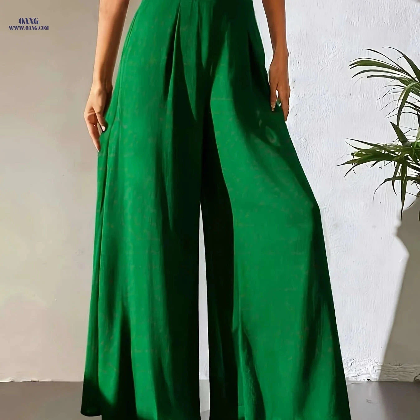 Women's Elegant Wide Leg Pants - Breathable, All Seasons, Elastic Waist   OAXG Dark Brown / S