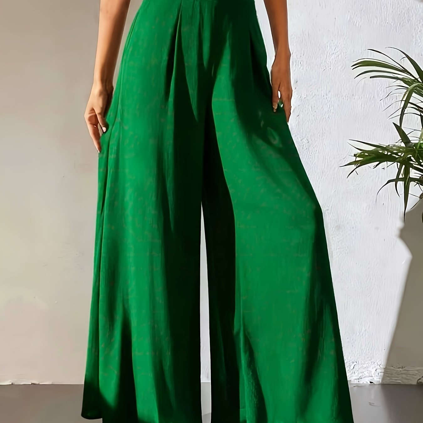 Women's Elegant Wide Leg Pants - Breathable, All Seasons, Elastic Waist   OAXG Dark Brown / S