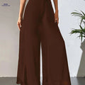 Women's Elegant Wide Leg Pants - Breathable, All Seasons, Elastic Waist   OAXG Dark Brown / S