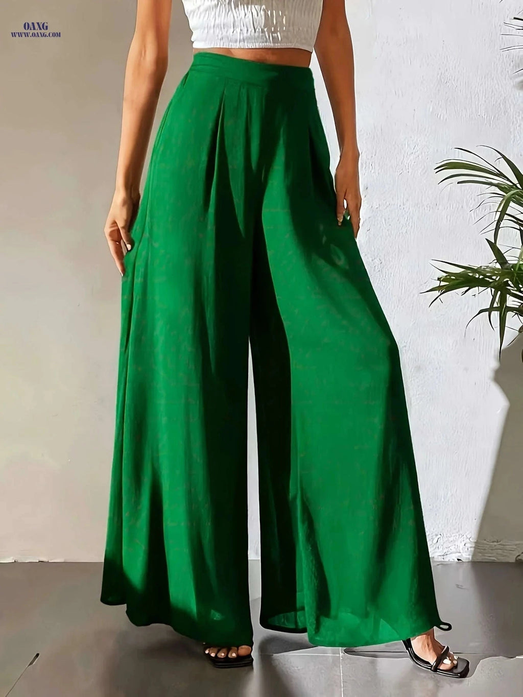 Women's Elegant Wide Leg Pants - Breathable, All Seasons, Elastic Waist   OAXG 
