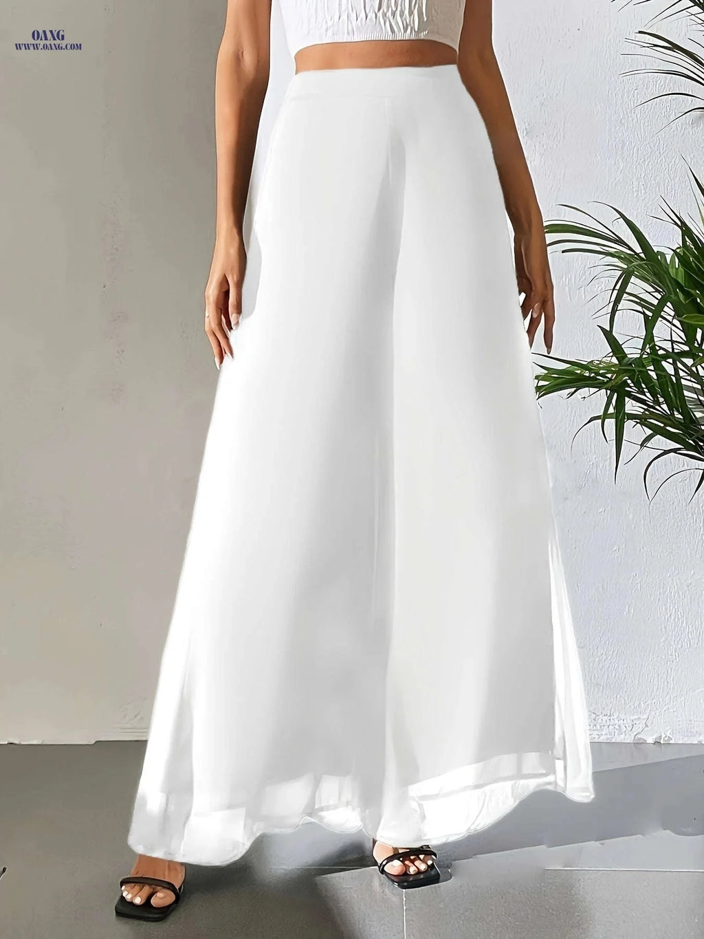 Women's Elegant Wide Leg Pants - Breathable, All Seasons, Elastic Waist   OAXG 