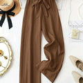 Women's Elegant Wide-Leg Trousers - Non-See-Through & Belted   OAXG 