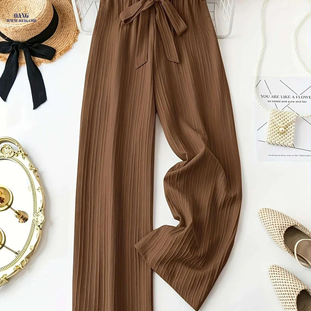 Women's Elegant Wide-Leg Trousers - Soft Pink, All-Season Style   OAXG 