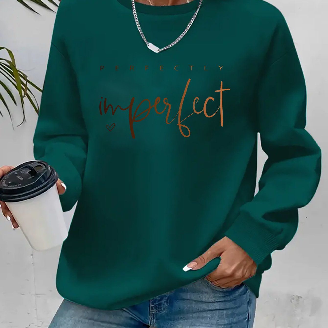 Women's Fashion Casual "Perfect" Gradient Letter Print Crewneck Sweatshirt   OAXG Pink / S