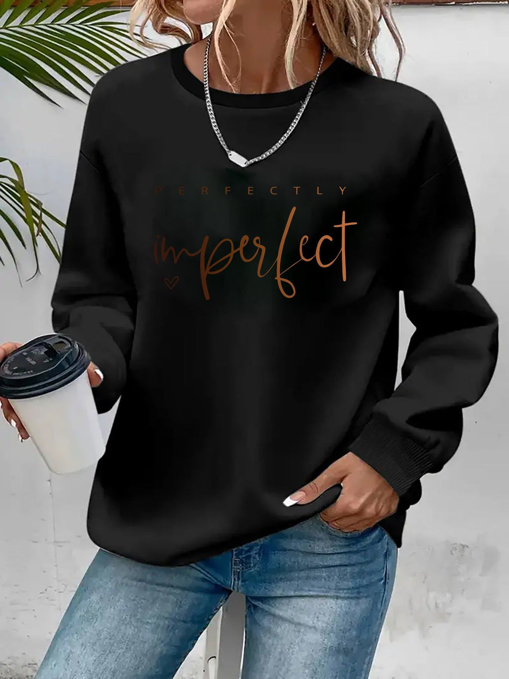 Women's Fashion Casual "Perfect" Gradient Letter Print Crewneck Sweatshirt   OAXG Pink / S