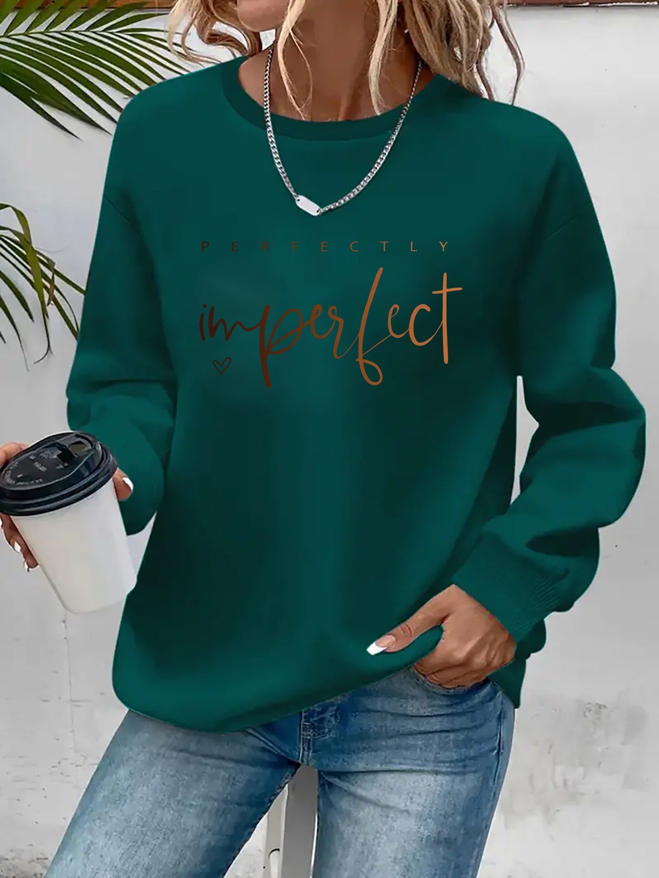 Women's Fashion Casual "Perfect" Gradient Letter Print Crewneck Sweatshirt   OAXG Pink / S