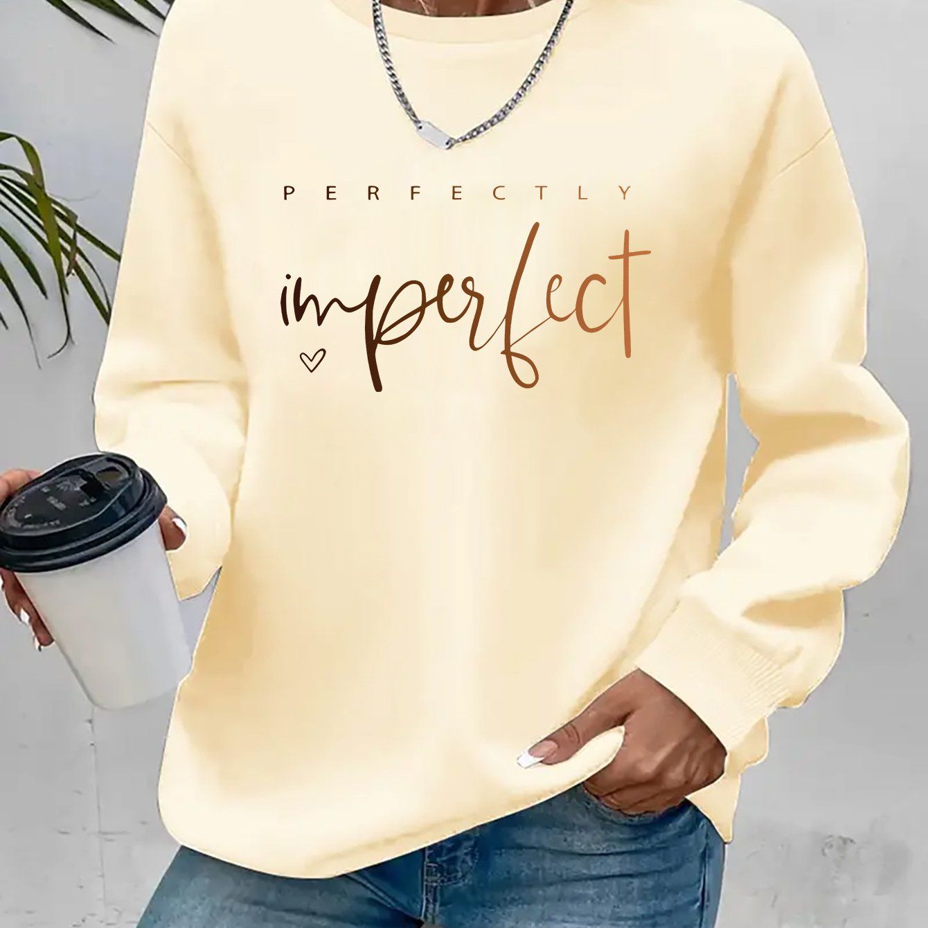 Women's Fashion Casual "Perfect" Gradient Letter Print Crewneck Sweatshirt   OAXG Pink / S