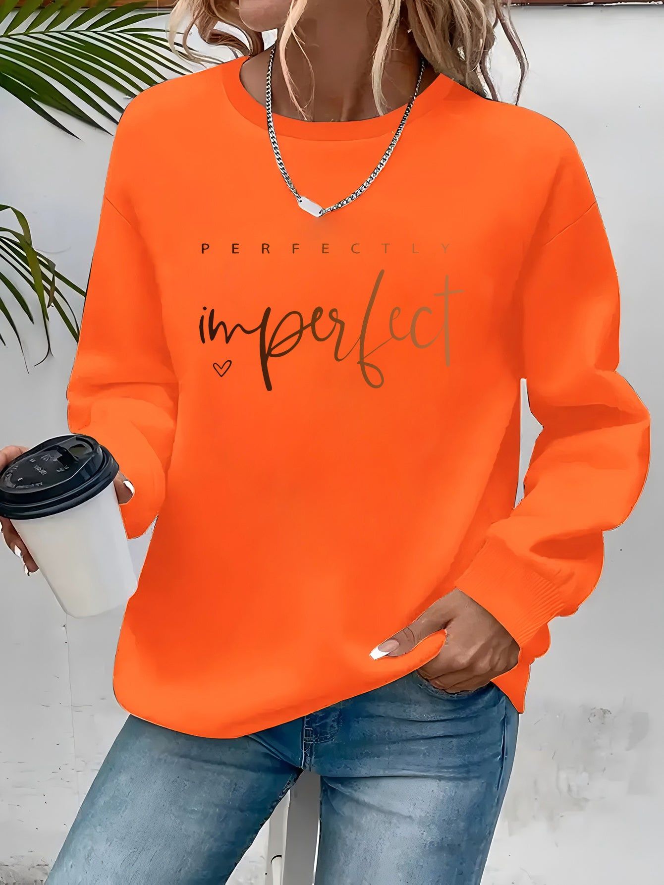 Women's Fashion Casual "Perfect" Gradient Letter Print Crewneck Sweatshirt   OAXG Pink / S