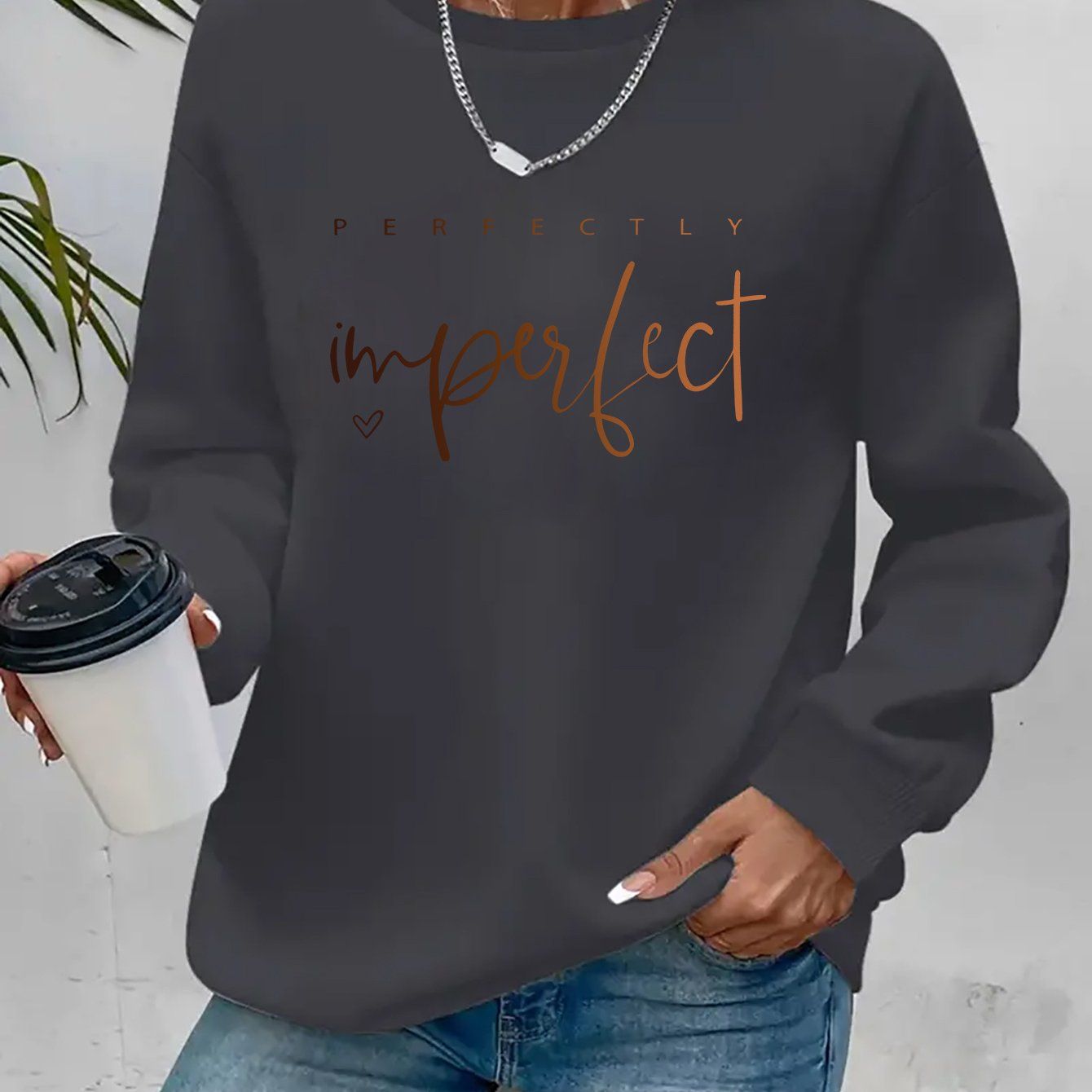 Women's Fashion Casual "Perfect" Gradient Letter Print Crewneck Sweatshirt   OAXG Pink / S