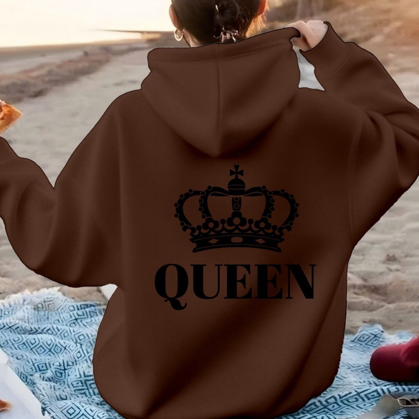 Women'S Fashion Casual Sports Hoodie with Crown and "QUEEN" Print on Back | Slight Stretch Fabric, Hooded, All-Season   OAXG Purple / XS