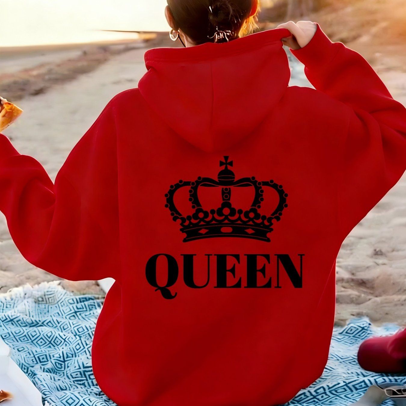 Women'S Fashion Casual Sports Hoodie with Crown and "QUEEN" Print on Back | Slight Stretch Fabric, Hooded, All-Season   OAXG Purple / XS