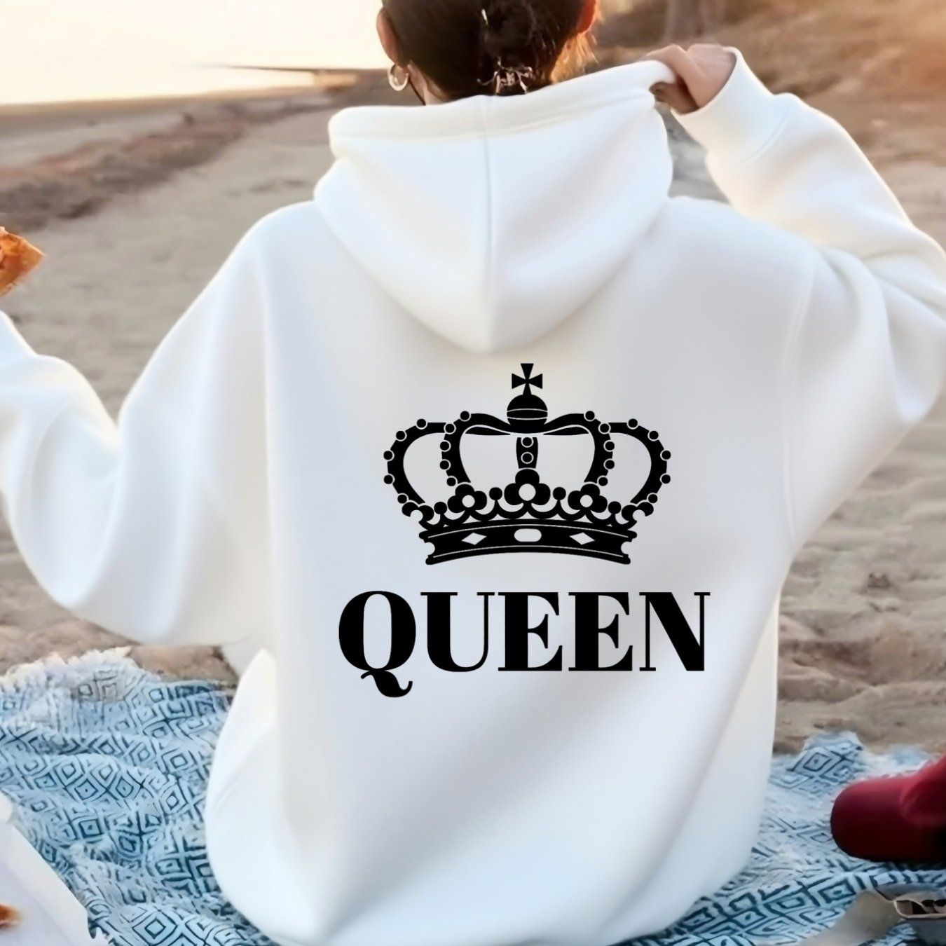 Women'S Fashion Casual Sports Hoodie with Crown and "QUEEN" Print on Back | Slight Stretch Fabric, Hooded, All-Season   OAXG Purple / XS