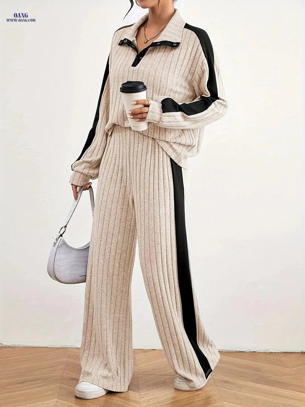 Women's Fashion Casual Sweater Set - Elegant Striped Design for Spring   OAXG 