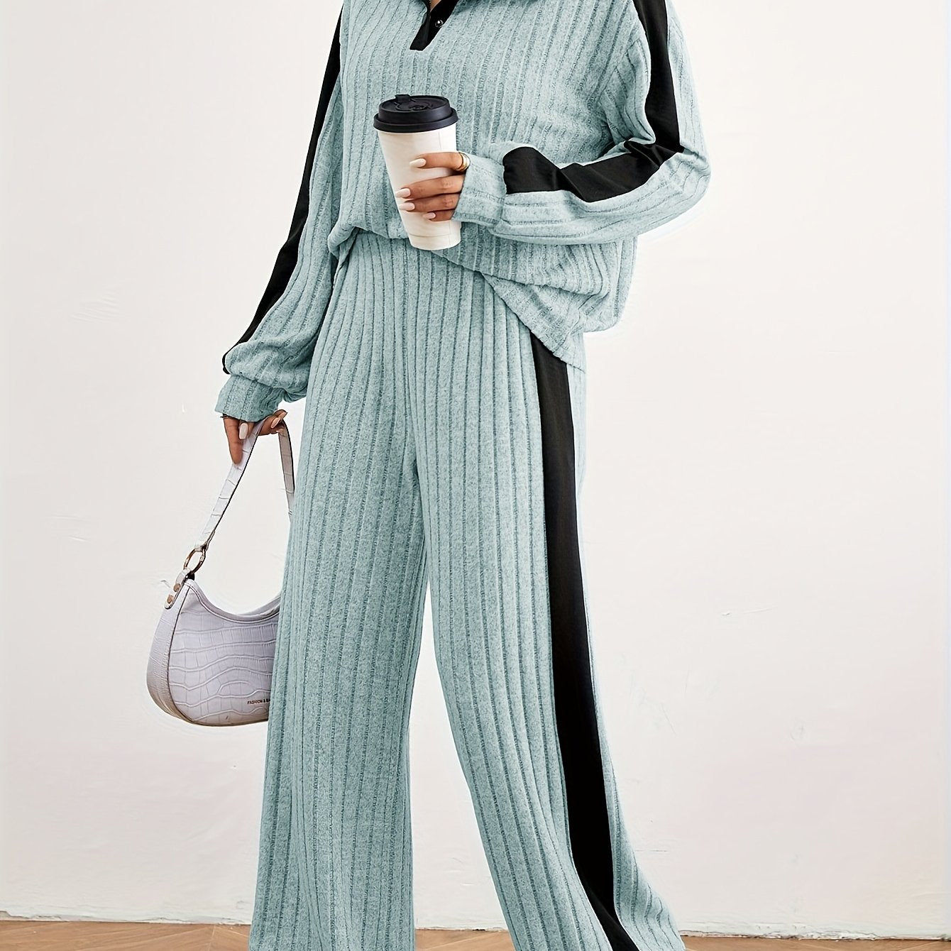 Women's Fashion Casual Sweater Set - Elegant Striped Design for Spring   OAXG 