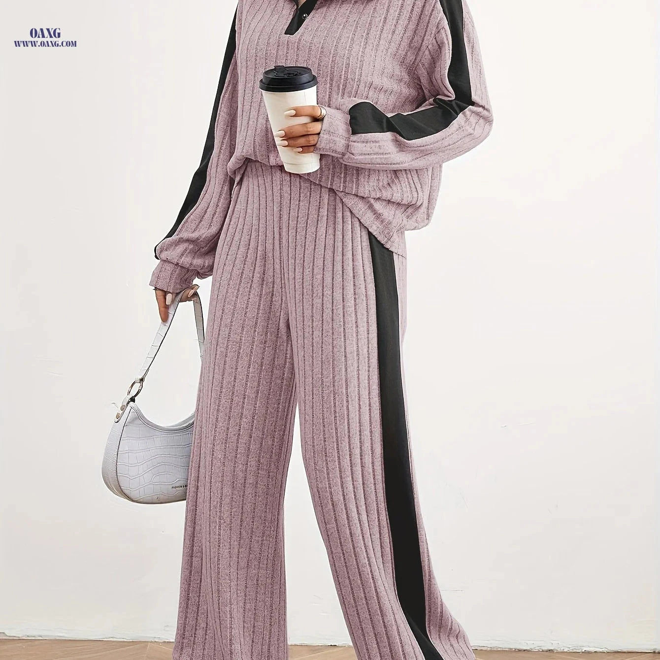 Women's Fashion Casual Sweater Set - Elegant Striped Design for Spring   OAXG 
