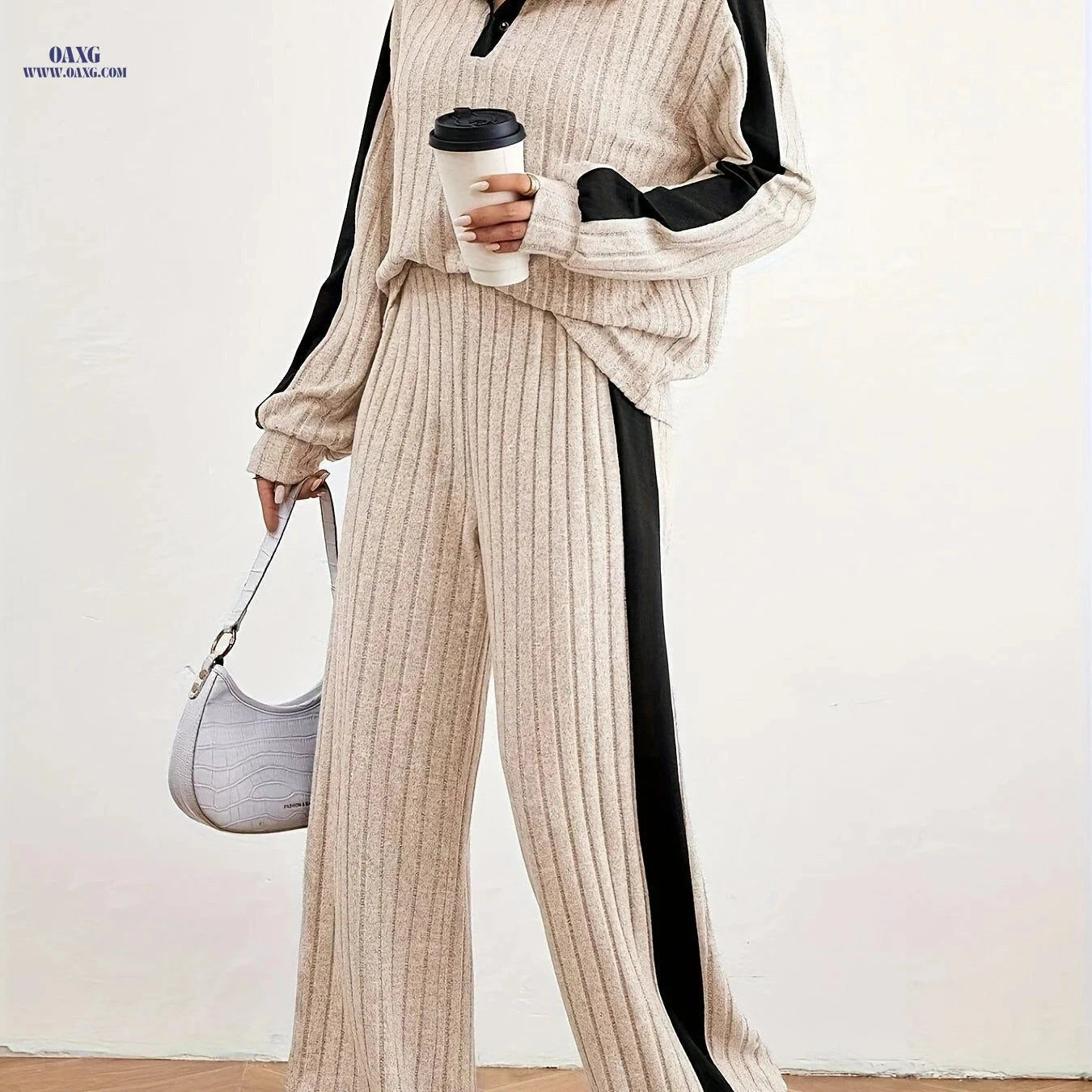 Women's Fashion Casual Sweater Set - Elegant Striped Design for Spring   OAXG 