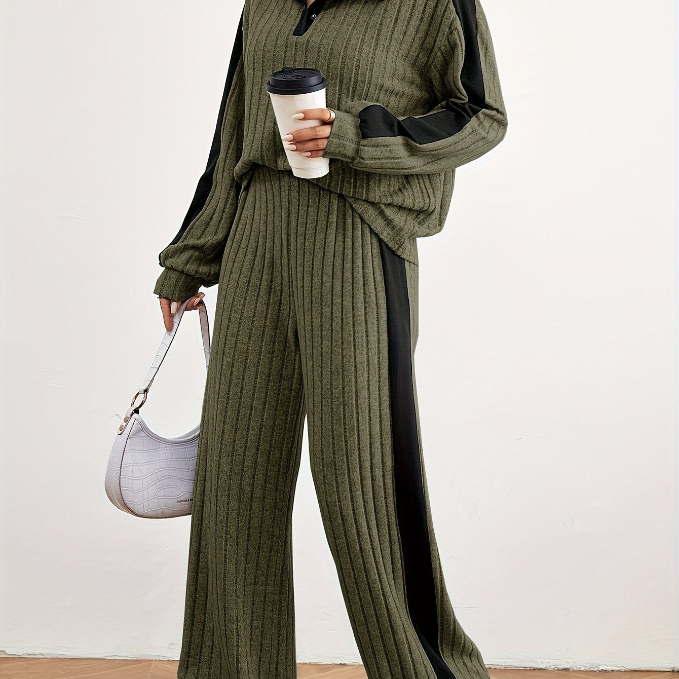 Women's Fashion Casual Sweater Set - Elegant Striped Design for Spring   OAXG 