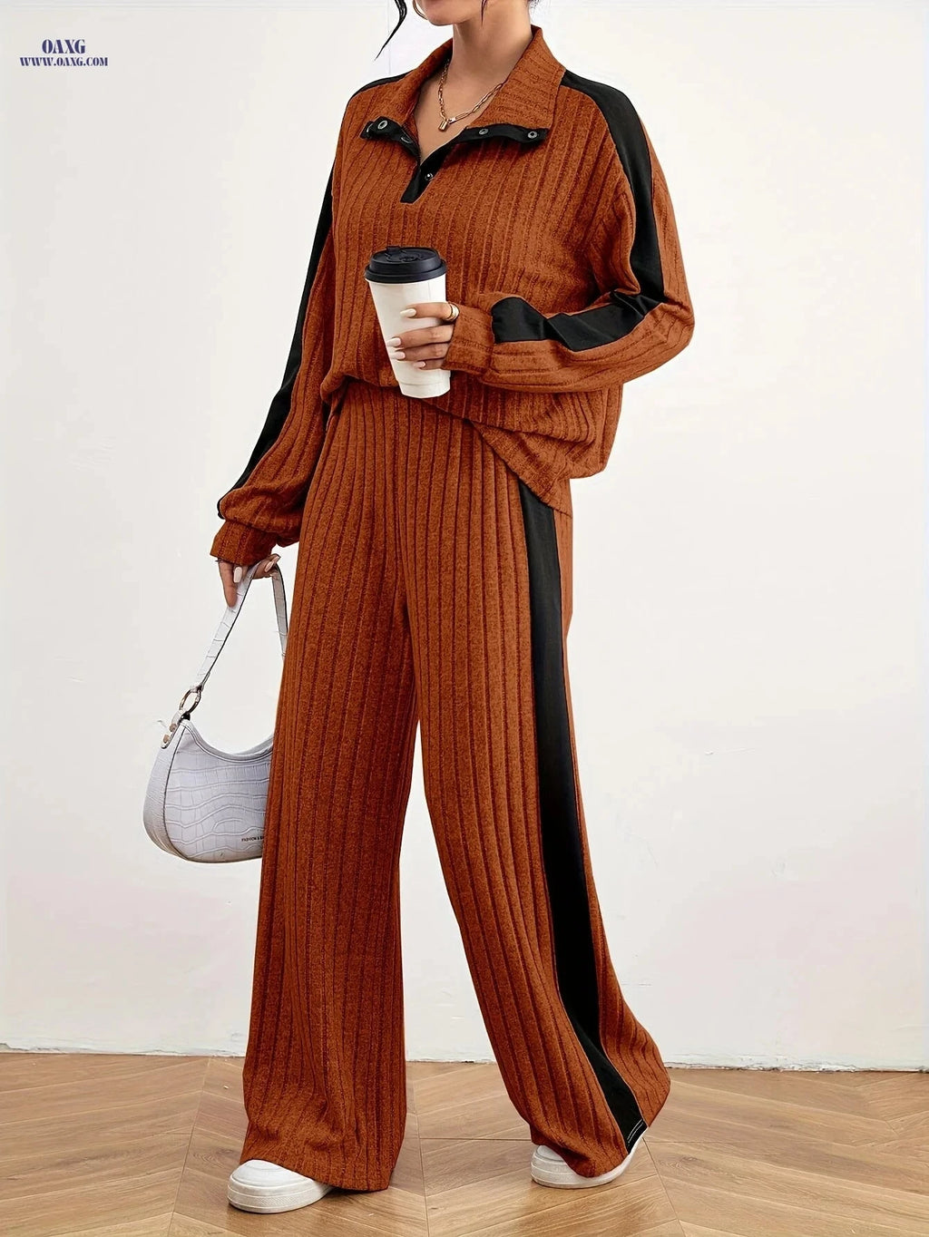 Women's Fashion Casual Sweater Set - Elegant Striped Design for Spring   OAXG 