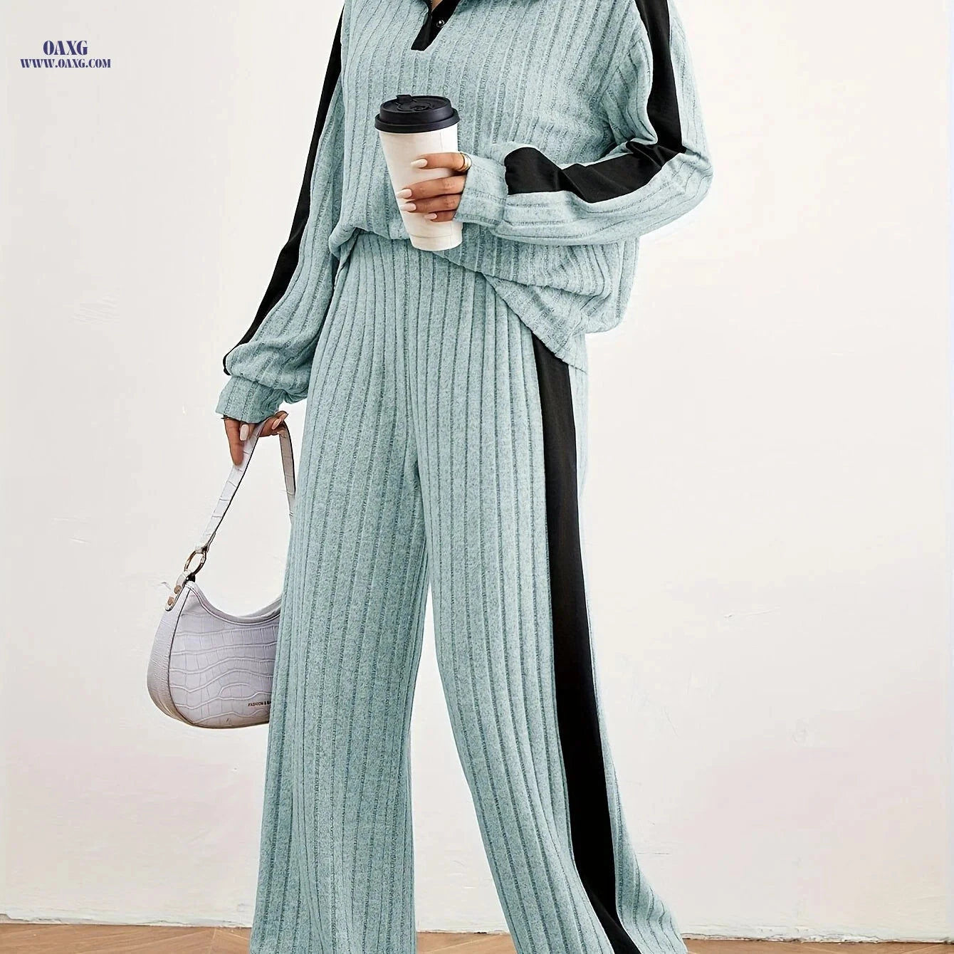 Women's Fashion Casual Sweater Set - Elegant Striped Design for Spring   OAXG Black / S