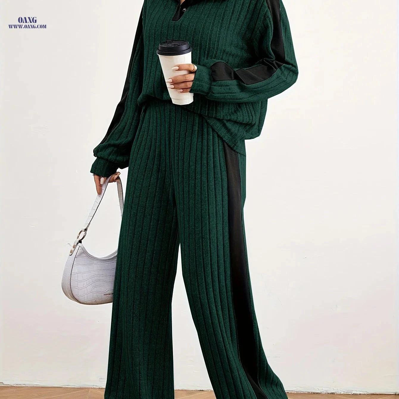 Women's Fashion Casual Sweater Set - Elegant Striped Design for Spring   OAXG Black / S