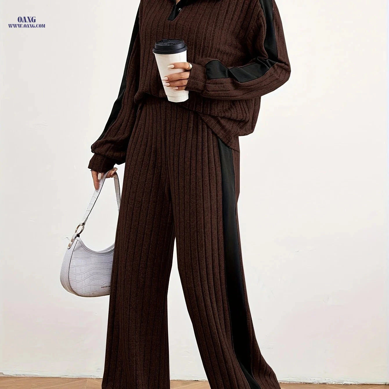 Women's Fashion Casual Sweater Set - Elegant Striped Design for Spring   OAXG 