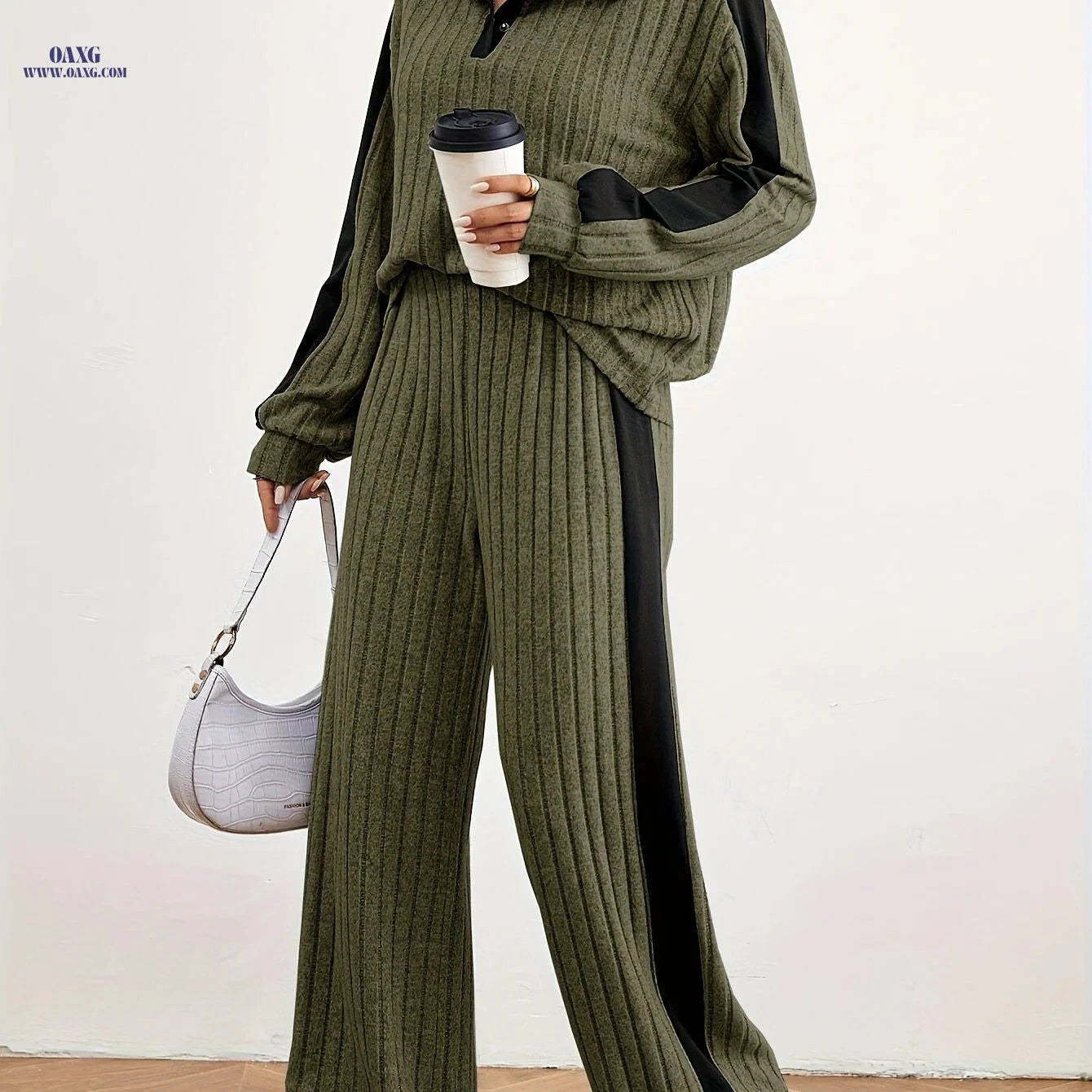Women's Fashion Casual Sweater Set - Elegant Striped Design for Spring   OAXG 