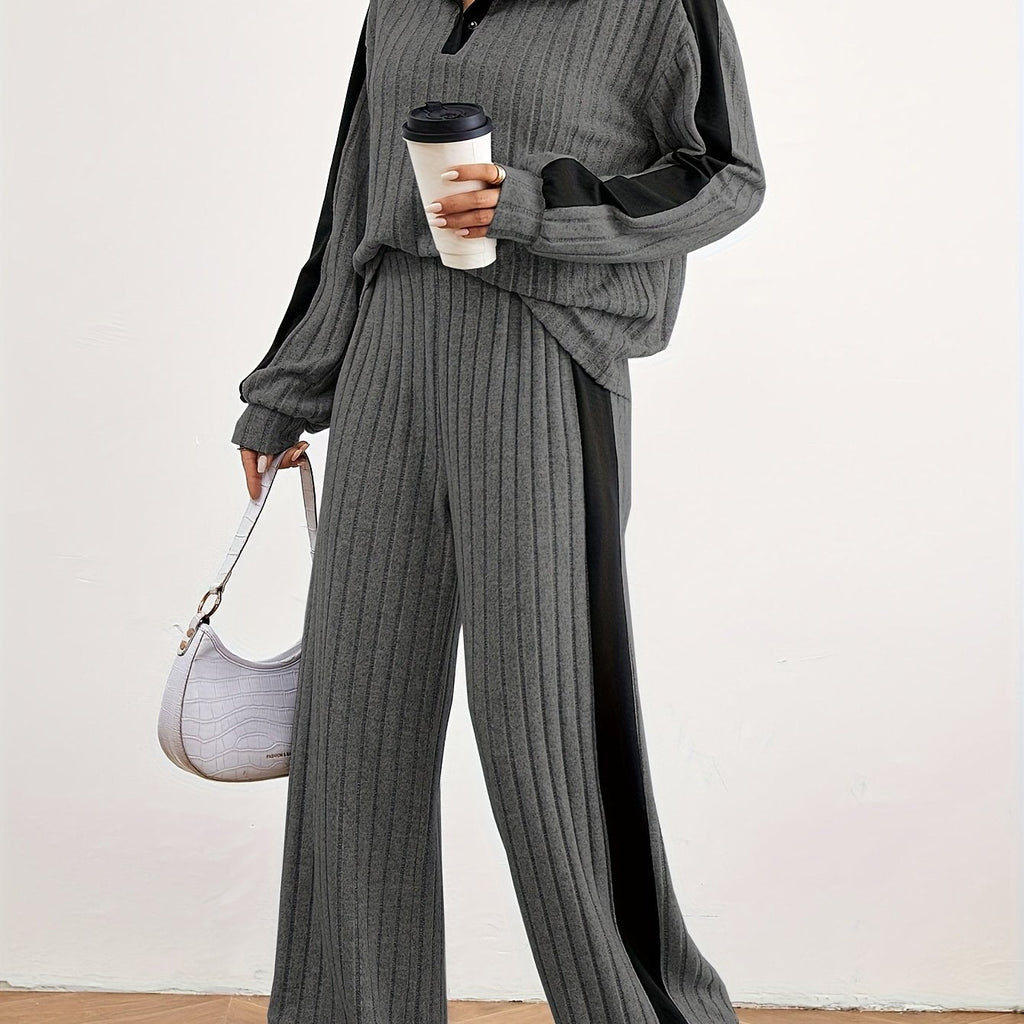 Women's Fashion Casual Sweater Set - Elegant Striped Design for Spring   OAXG 