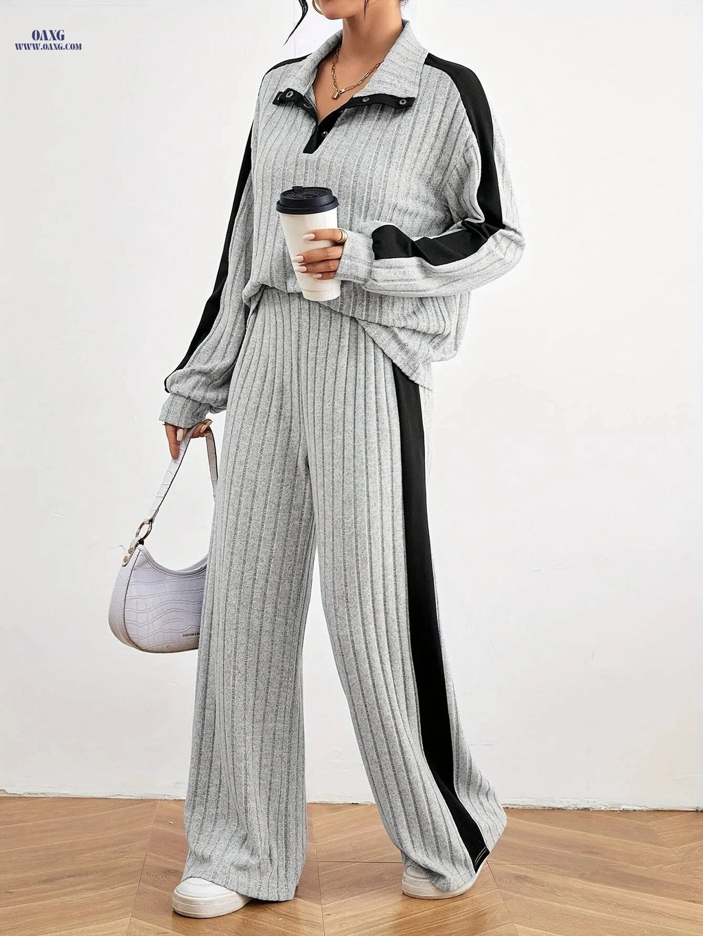 Women's Fashion Casual Sweater Set - Elegant Striped Design for Spring   OAXG 