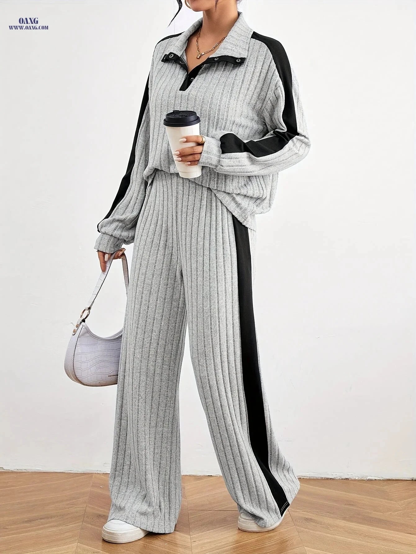 Women's Fashion Casual Sweater Set - Elegant Striped Design for Spring   OAXG 