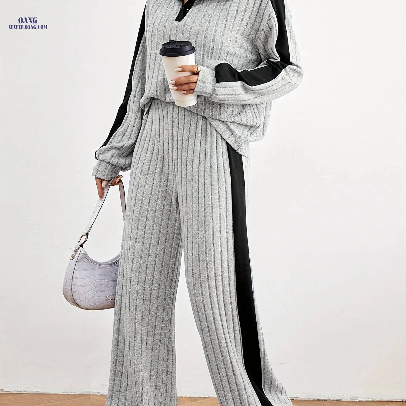 Women's Fashion Casual Sweater Set - Elegant Striped Design for Spring   OAXG 