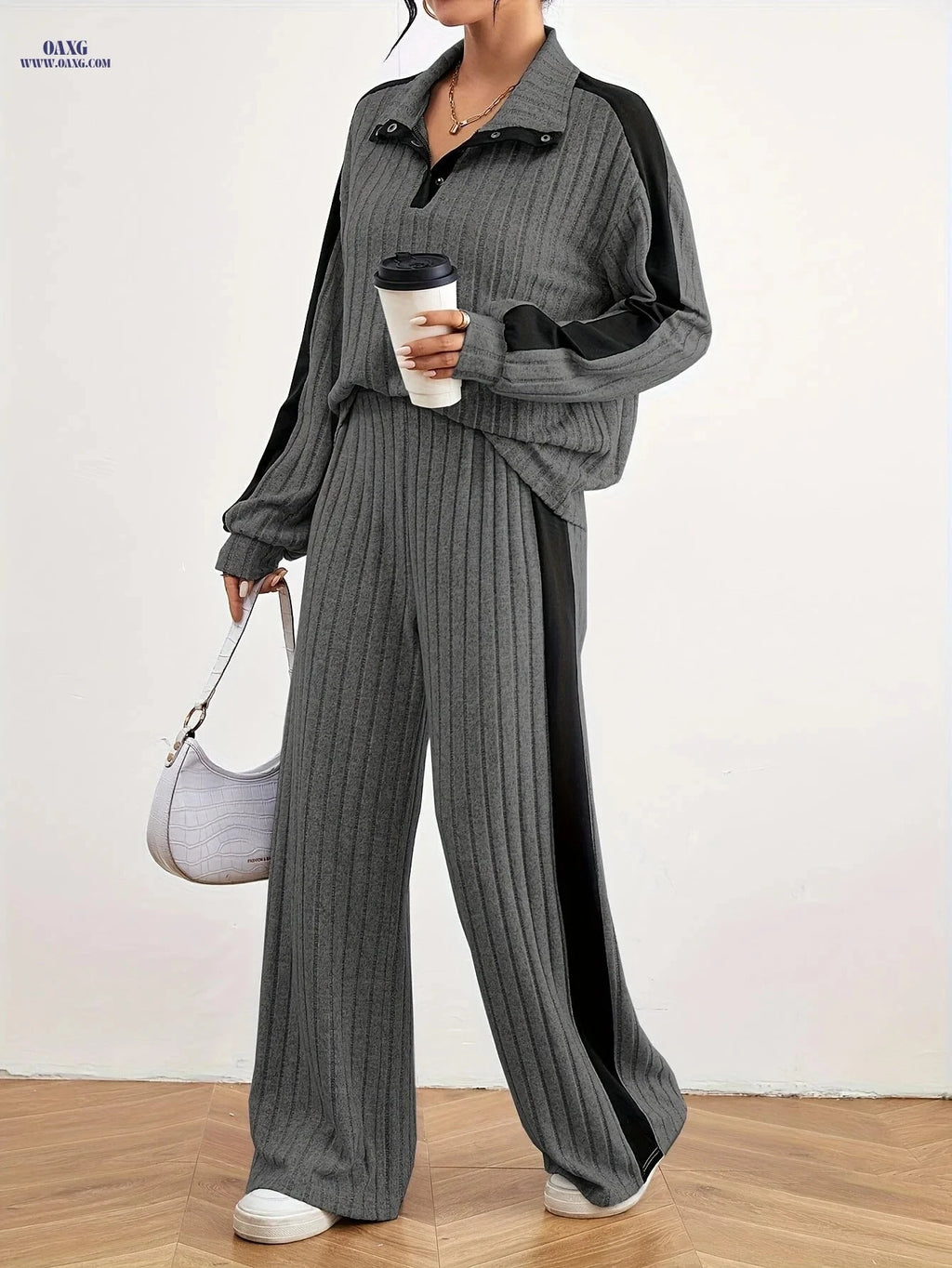 Women's Fashion Casual Sweater Set - Elegant Striped Design for Spring   OAXG 