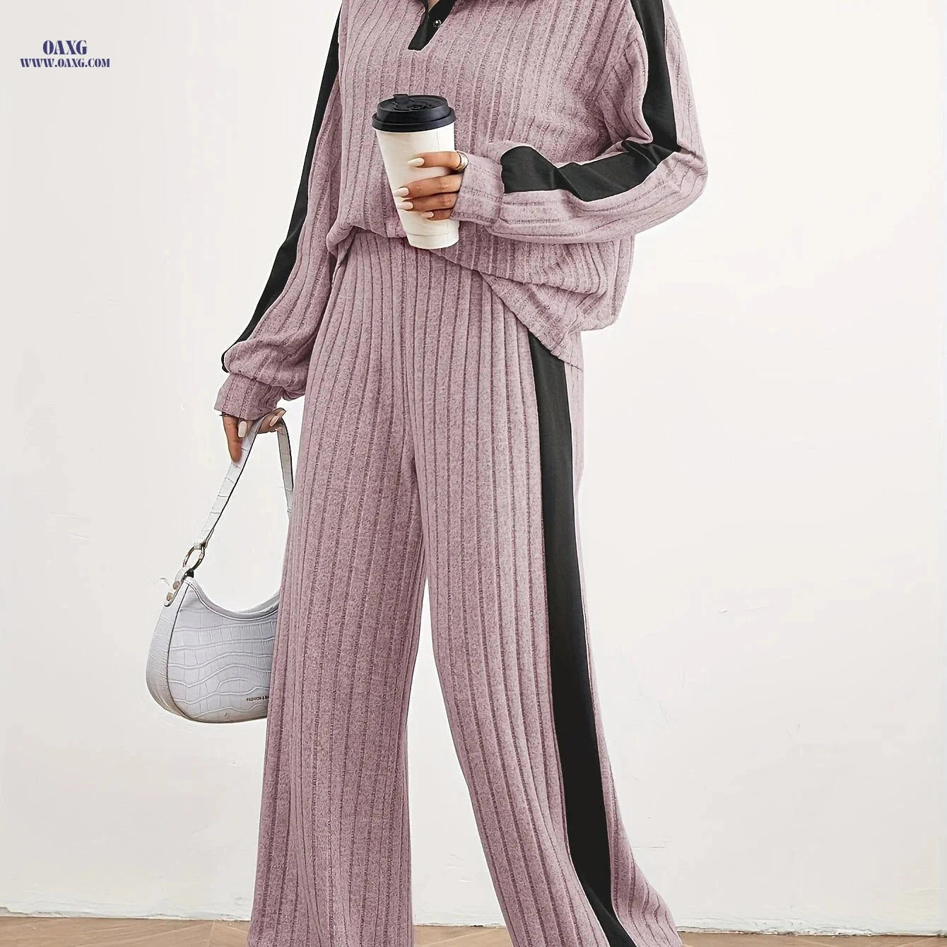 Women's Fashion Casual Sweater Set - Elegant Striped Design for Spring   OAXG 