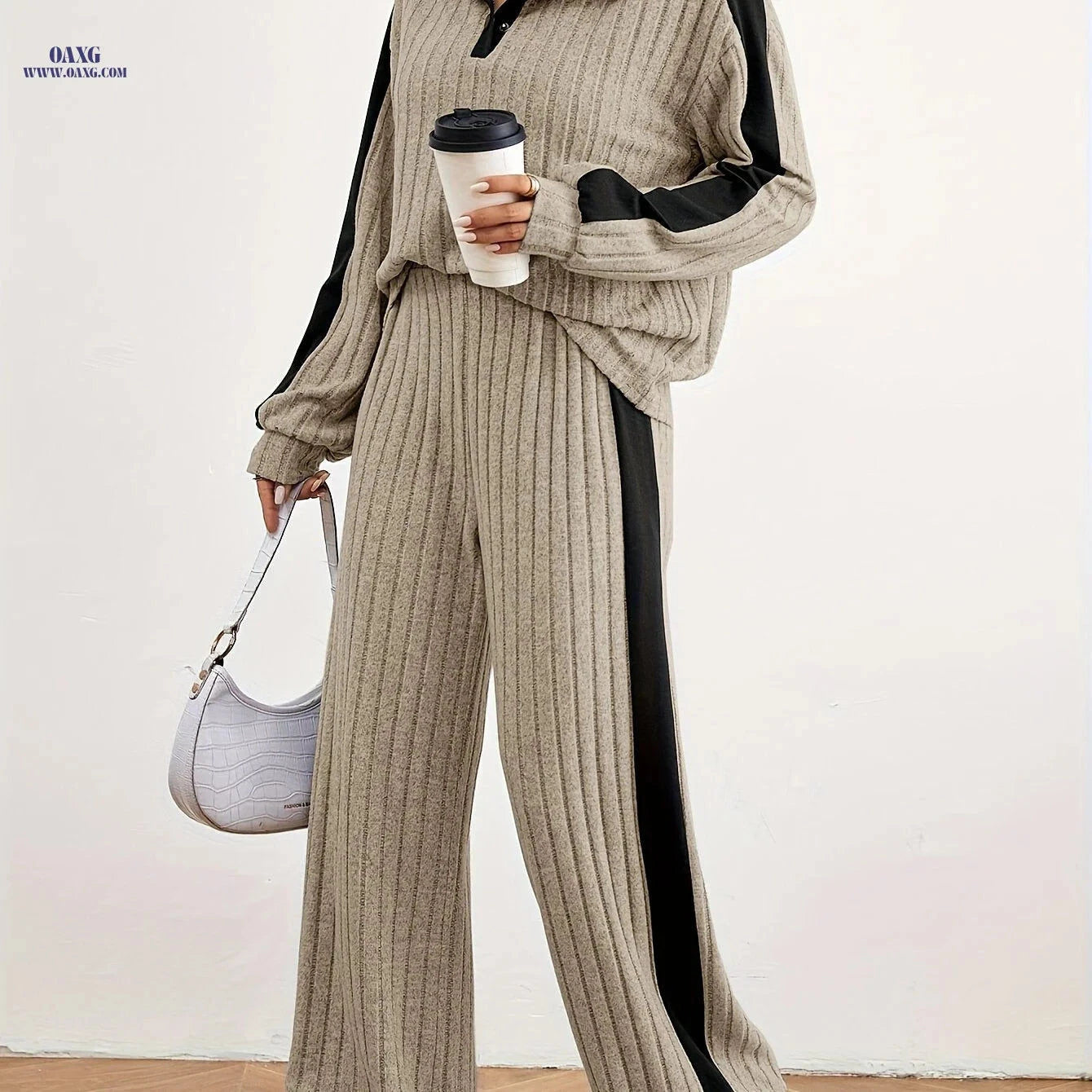 Women's Fashion Casual Sweater Set - Elegant Striped Design for Spring   OAXG 
