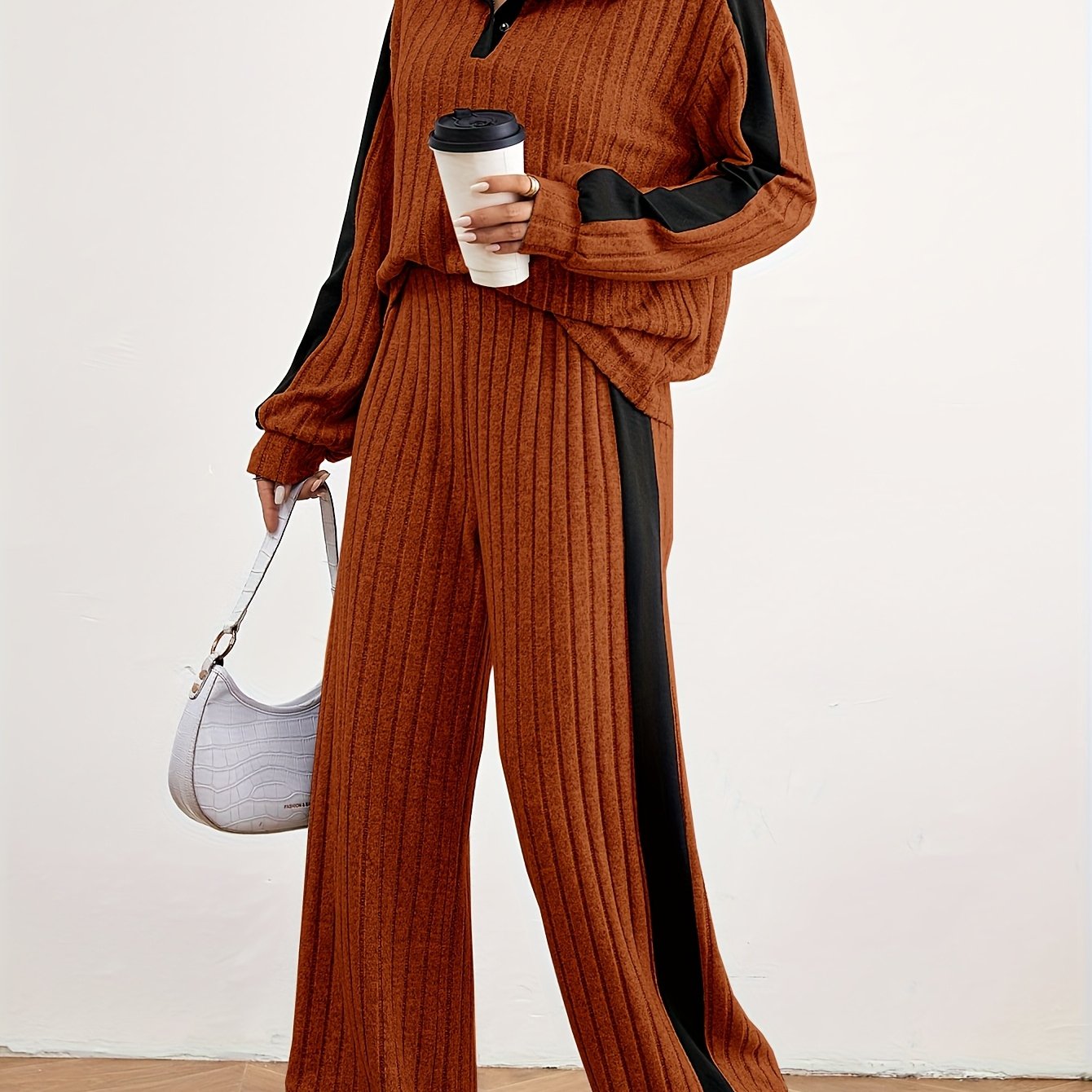 Women's Fashion Casual Sweater Set - Elegant Striped Design for Spring   OAXG 