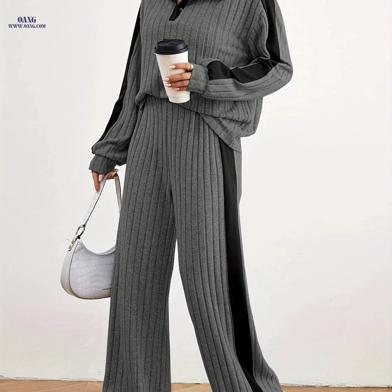 Women's Fashion Casual Sweater Set - Elegant Striped Design for Spring   OAXG 