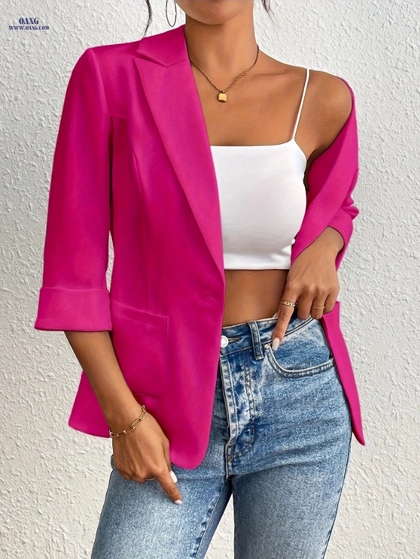 Women's Fashion Commuter Blazer - Stylish Three-Quarter Sleeve Jacket   OAXG 