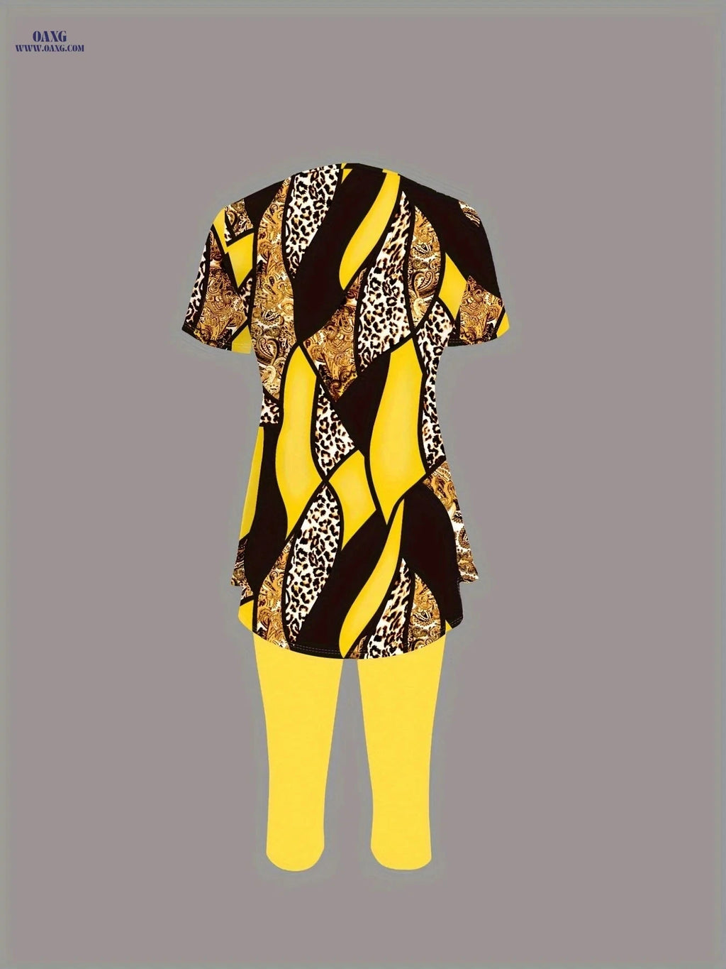 Women's Fashion Digital Print Two-Piece Set - Short Sleeve Leggings   OAXG 