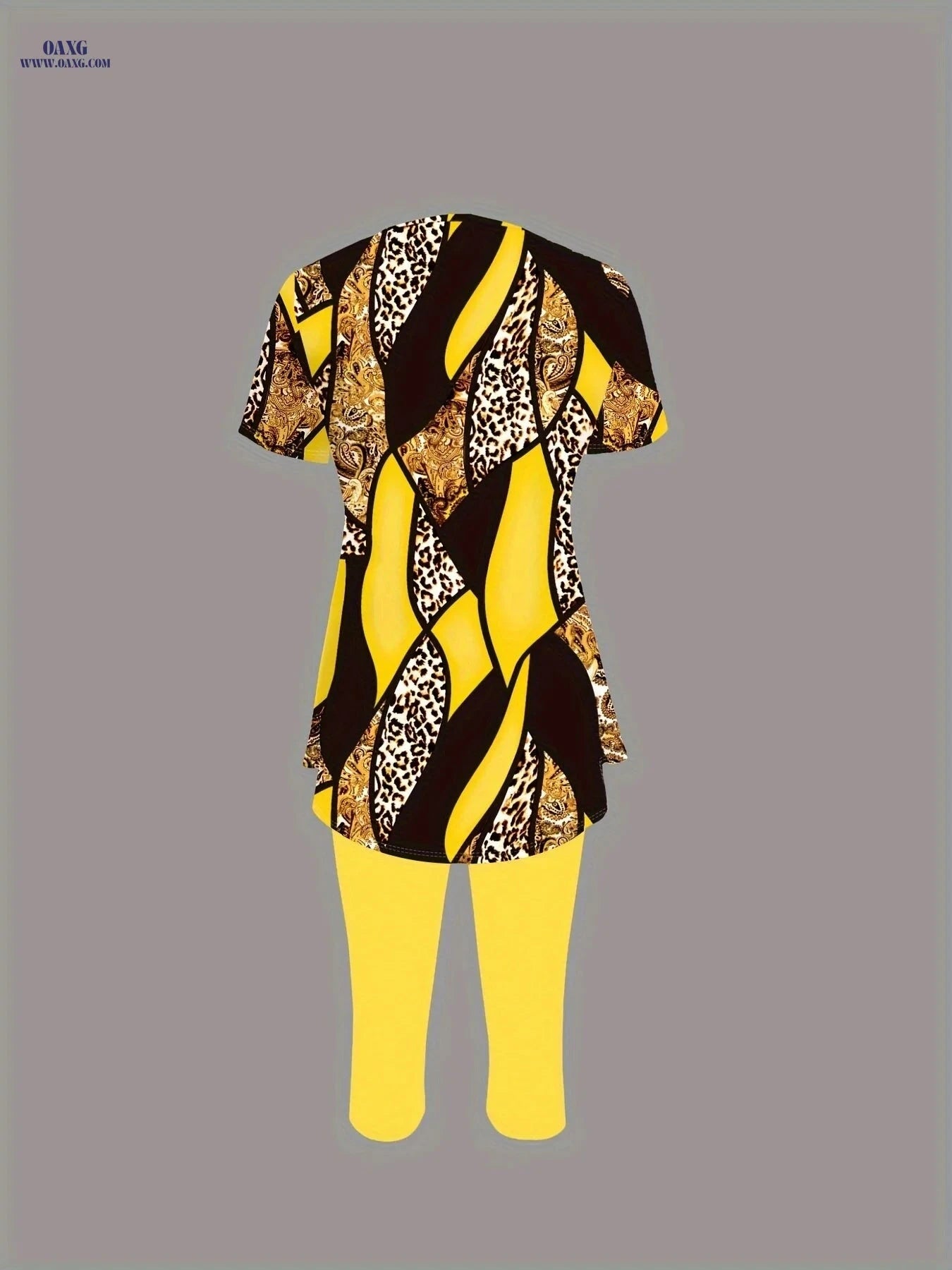 Women's Fashion Digital Print Two-Piece Set - Short Sleeve Leggings   OAXG 