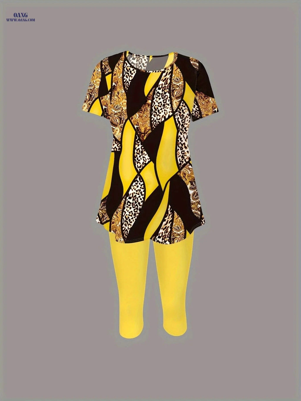 Women's Fashion Digital Print Two-Piece Set - Short Sleeve Leggings   OAXG Mixed colors / S