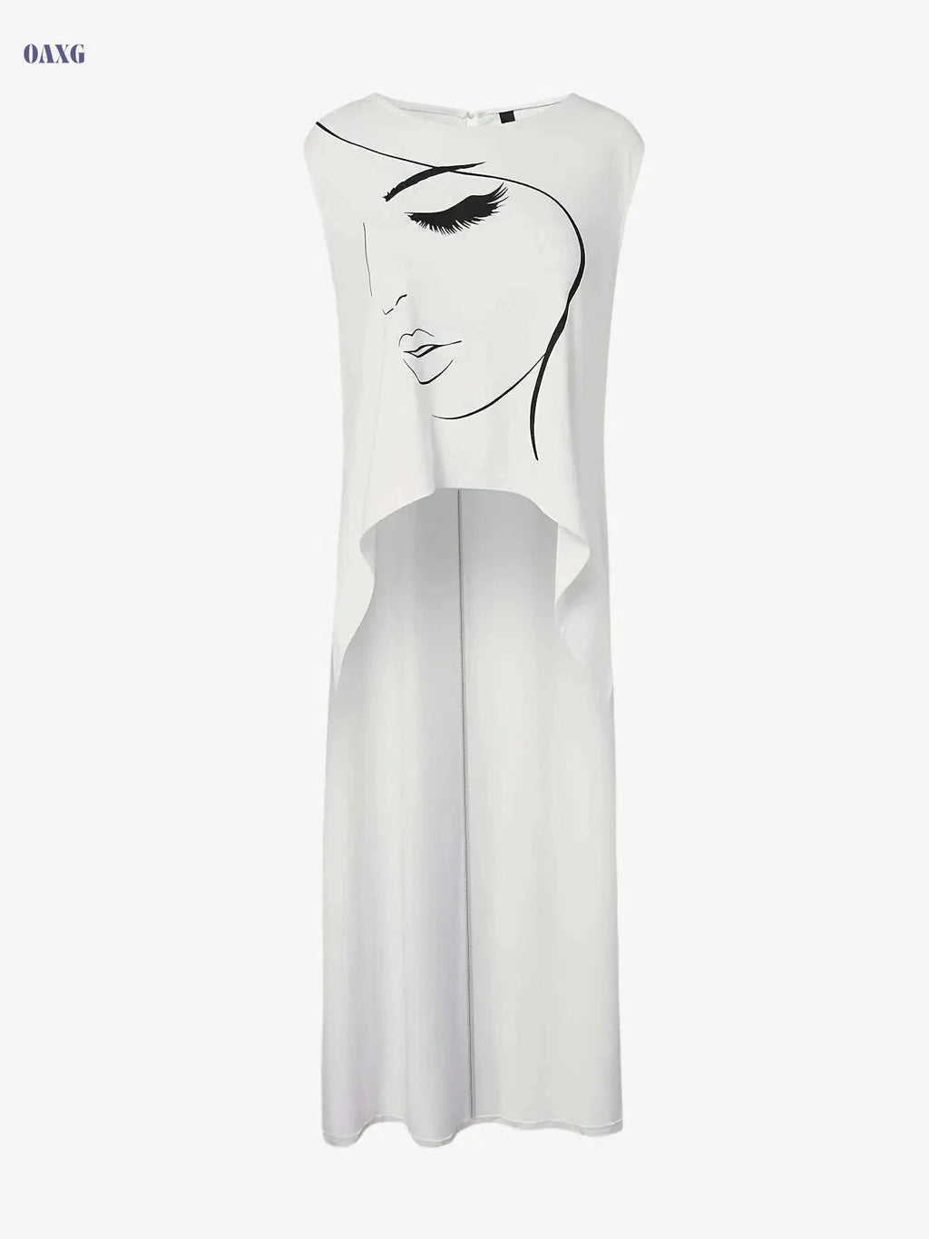 Women's Fashion Face Print Long T-Shirt - Casual Asymmetrical Style   OAXG 