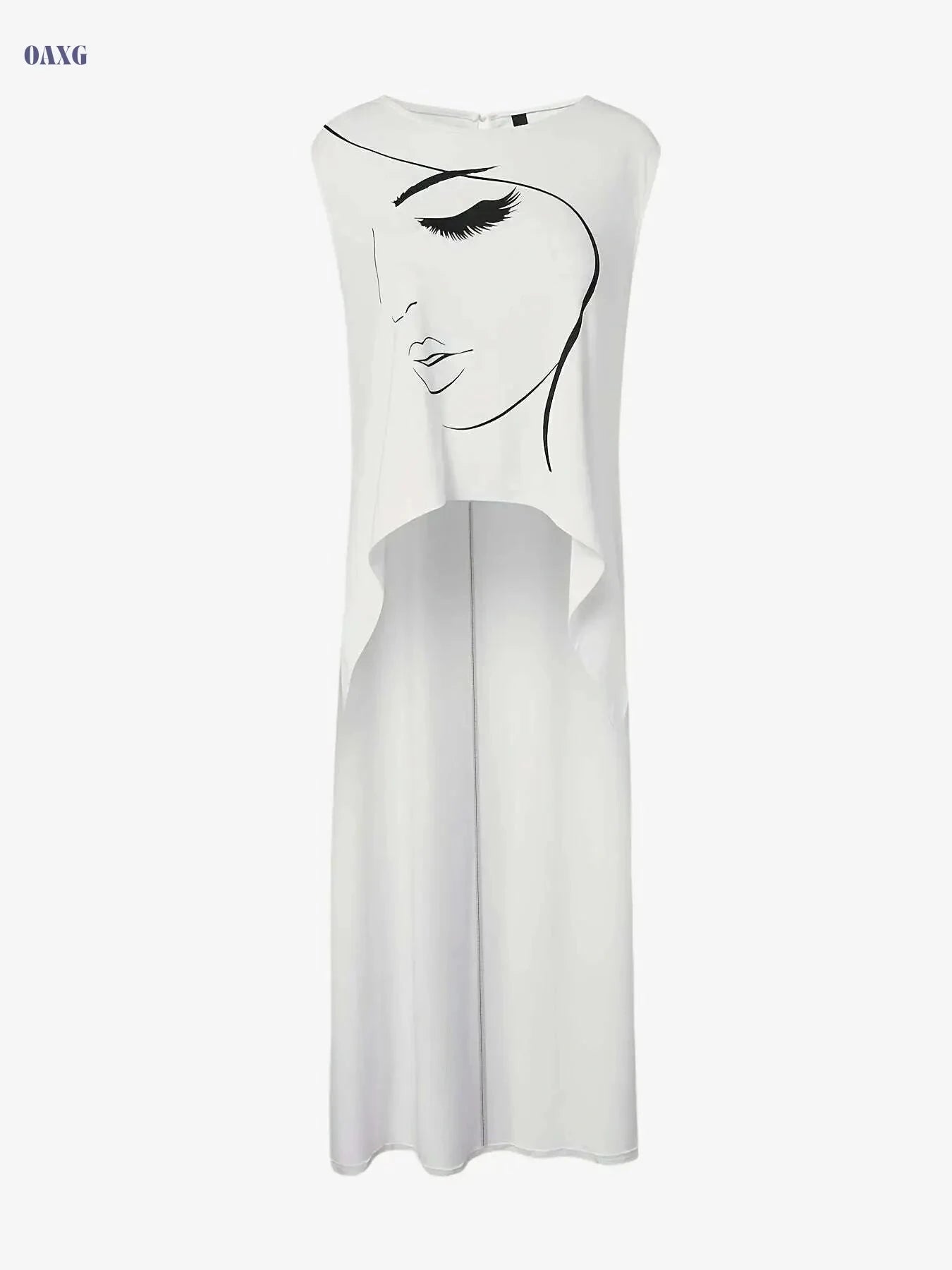 Women's Fashion Face Print Long T-Shirt - Casual Asymmetrical Style   OAXG 