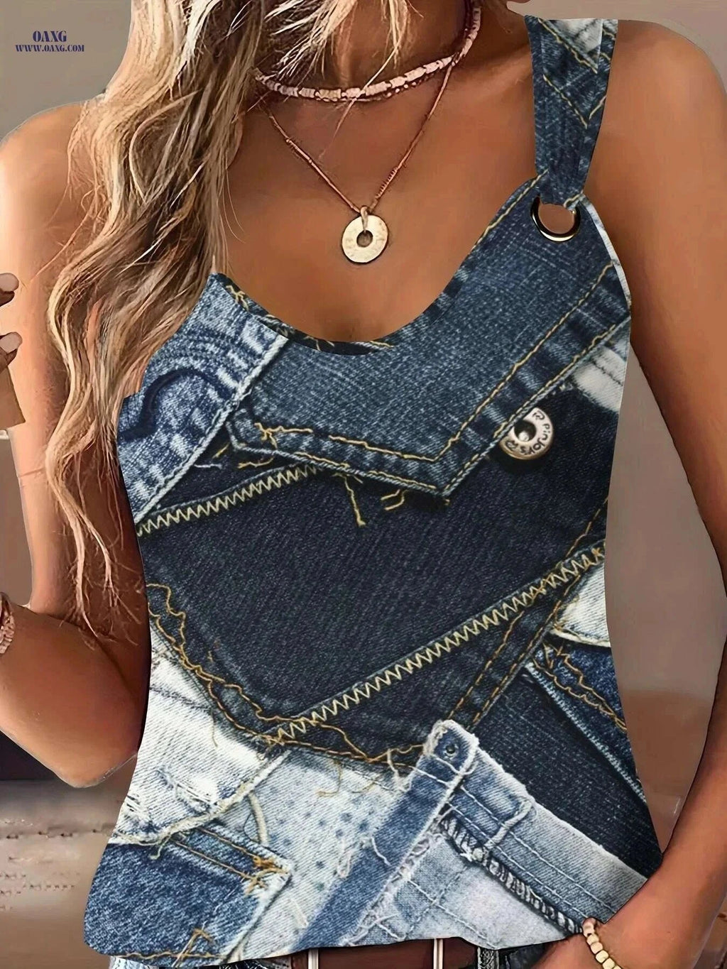 Women's Fashion Print Round Neck Sleeveless Vest - Casual Summer Style   OAXG Mixed Color / S
