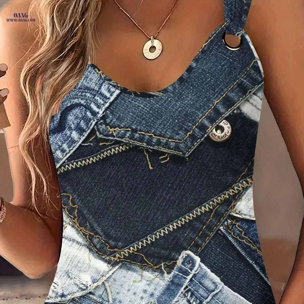 Women's Fashion Print Round Neck Sleeveless Vest - Casual Summer Style   OAXG Mixed Color / S