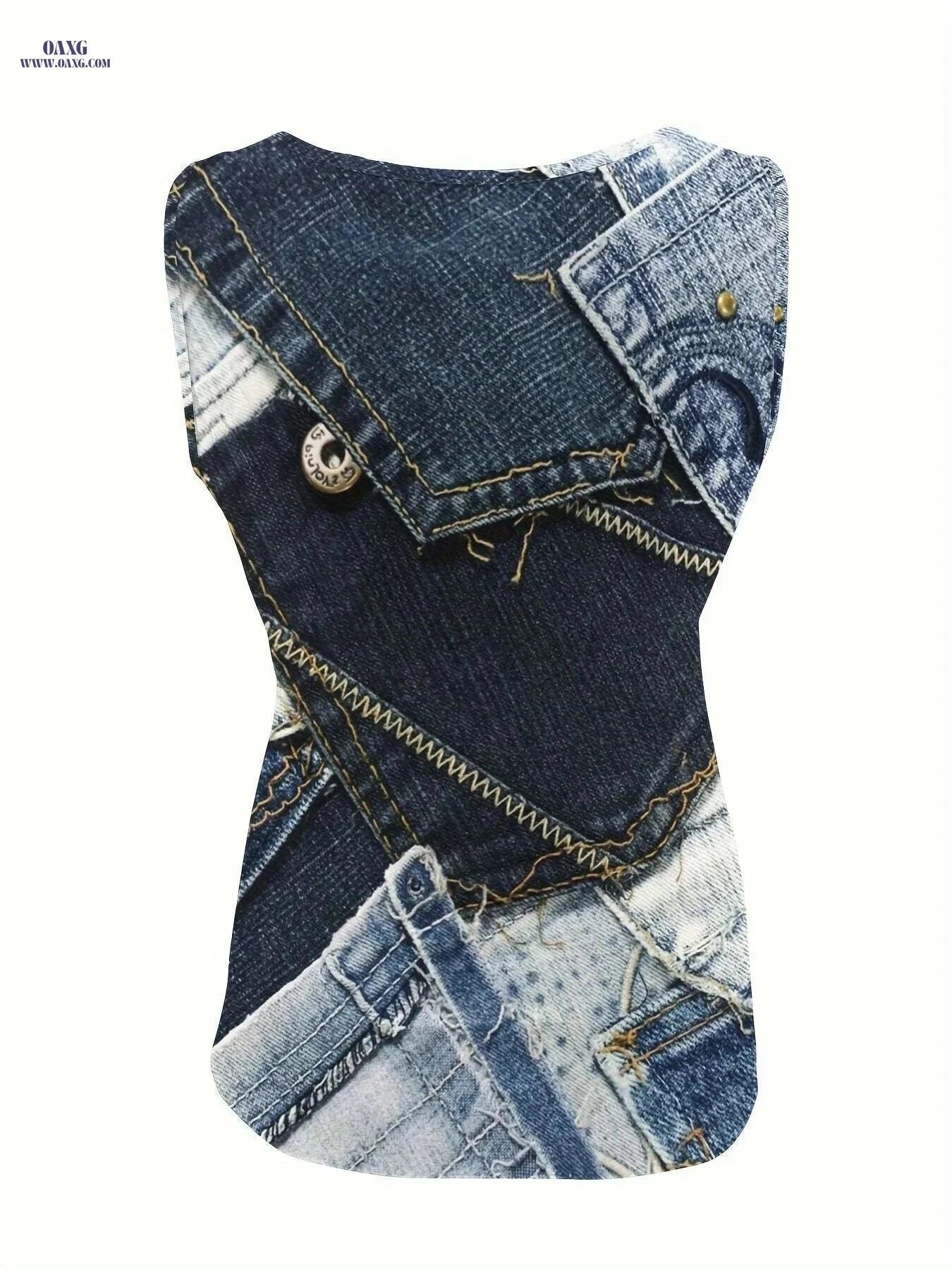 Women's Fashion Print Round Neck Sleeveless Vest - Casual Summer Style   OAXG Mixed Color / S