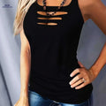 Women's Fashion Ripped Tank Top - Casual Polyester Crew Neck   OAXG 