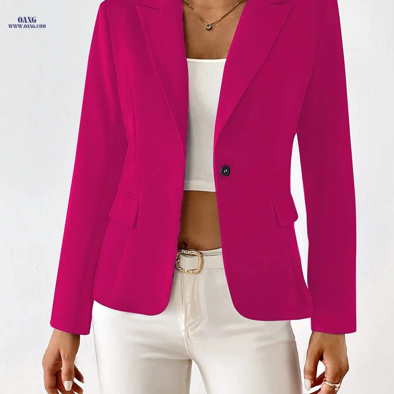Women's Fashion Suit Jacket - Regular Fit, Long Sleeve, Solid Color   OAXG 